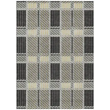 5' X 8' Gray Charcoal And Black Plaid Washable Indoor Outdoor Area Rug