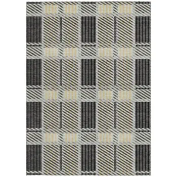 5' X 8' Gray Charcoal And Black Plaid Washable Indoor Outdoor Area Rug