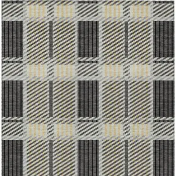 8' X 10' Gray Charcoal And Black Plaid Washable Indoor Outdoor Area Rug