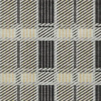 8' X 10' Gray Charcoal And Black Plaid Washable Indoor Outdoor Area Rug