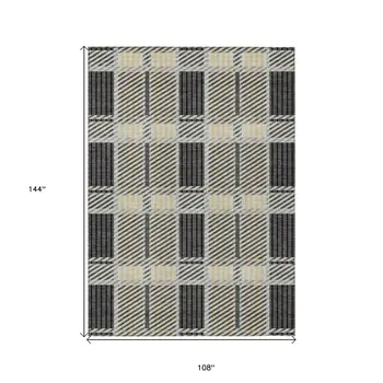 9' X 12' Gray Charcoal And Black Plaid Washable Indoor Outdoor Area Rug