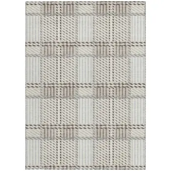 3' X 5' Ivory Gray And Brown Plaid Washable Indoor Outdoor Area Rug