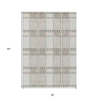3' X 5' Ivory Gray And Brown Plaid Washable Indoor Outdoor Area Rug