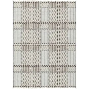3' X 5' Ivory Gray And Brown Plaid Washable Indoor Outdoor Area Rug