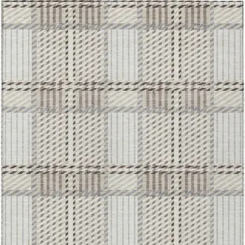 5' X 8' Ivory Gray And Brown Plaid Washable Indoor Outdoor Area Rug