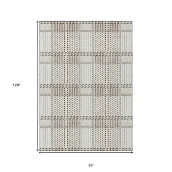 8' X 10' Ivory Gray And Brown Plaid Washable Indoor Outdoor Area Rug