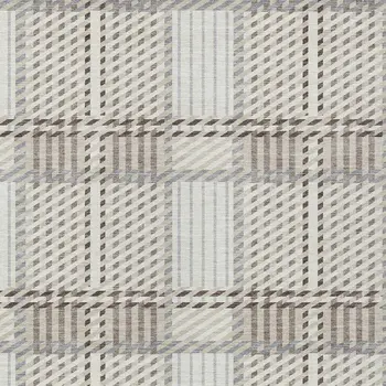 10' X 14' Ivory Gray And Brown Plaid Washable Indoor Outdoor Area Rug
