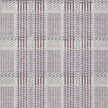 3' X 5' Lavender Ivory And Gray Plaid Washable Indoor Outdoor Area Rug