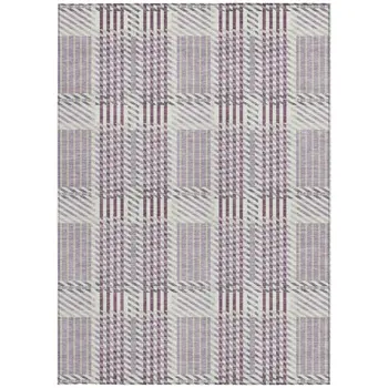 5' X 8' Lavender Ivory And Gray Plaid Washable Indoor Outdoor Area Rug