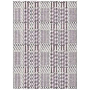 5' X 8' Lavender Ivory And Gray Plaid Washable Indoor Outdoor Area Rug