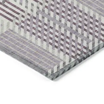 5' X 8' Lavender Ivory And Gray Plaid Washable Indoor Outdoor Area Rug