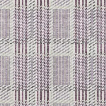 9' X 12' Lavender Ivory And Gray Plaid Washable Indoor Outdoor Area Rug