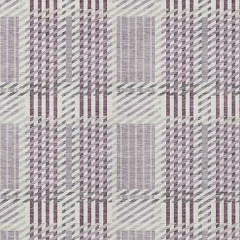 10' X 14' Lavender Ivory And Gray Plaid Washable Indoor Outdoor Area Rug