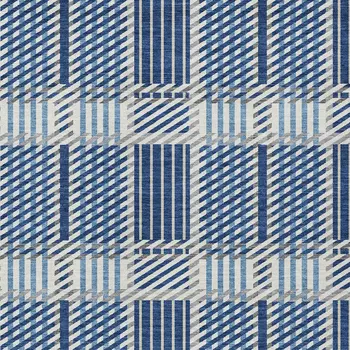 5' X 8' Navy Blue Ivory And Gray Plaid Washable Indoor Outdoor Area Rug