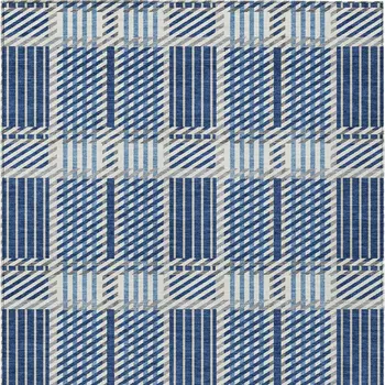 10' X 14' Navy Blue Ivory And Gray Plaid Washable Indoor Outdoor Area Rug