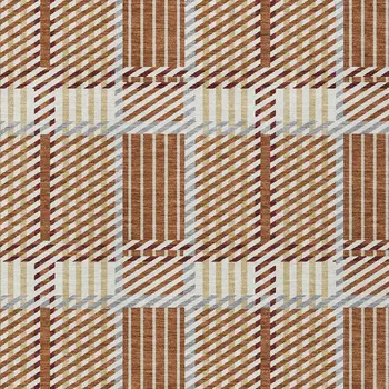 3' X 5' Copper Gold And Gray Plaid Washable Indoor Outdoor Area Rug