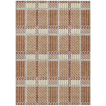 5' X 8' Copper Gold And Gray Plaid Washable Indoor Outdoor Area Rug