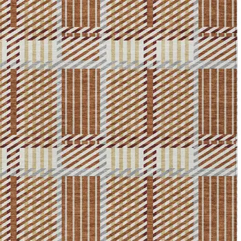 5' X 8' Copper Gold And Gray Plaid Washable Indoor Outdoor Area Rug