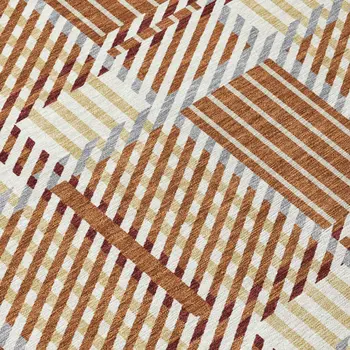 8' Copper Gold And Gray Round Plaid Washable Indoor Outdoor Area Rug
