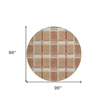 8' Copper Gold And Gray Round Plaid Washable Indoor Outdoor Area Rug