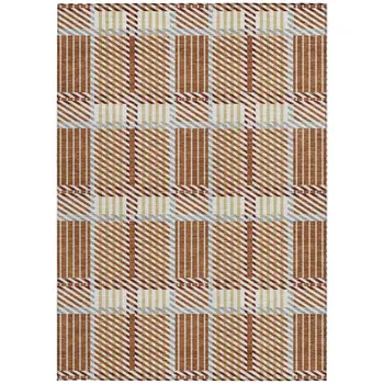 9' X 12' Copper Gold And Gray Plaid Washable Indoor Outdoor Area Rug