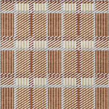 9' X 12' Copper Gold And Gray Plaid Washable Indoor Outdoor Area Rug