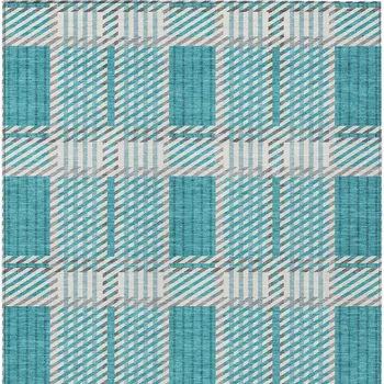 3' X 5' Teal Blue Gray And Ivory Plaid Washable Indoor Outdoor Area Rug