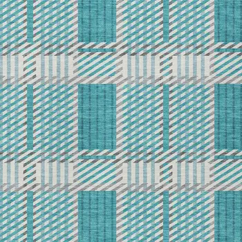 3' X 5' Teal Blue Gray And Ivory Plaid Washable Indoor Outdoor Area Rug