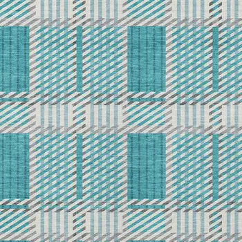 5' X 8' Teal Blue Gray And Ivory Plaid Washable Indoor Outdoor Area Rug