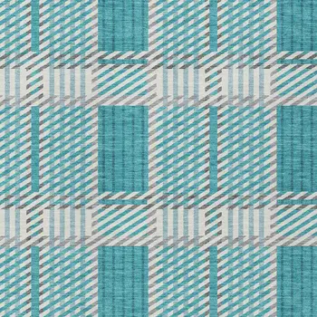 8' X 10' Teal Blue Gray And Ivory Plaid Washable Indoor Outdoor Area Rug