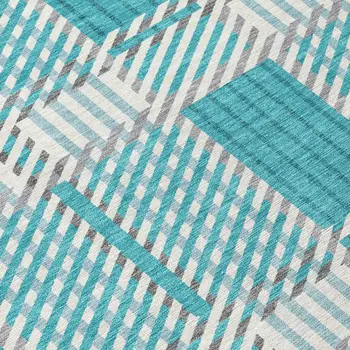 8' X 10' Teal Blue Gray And Ivory Plaid Washable Indoor Outdoor Area Rug