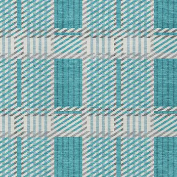 10' X 14' Teal Blue Gray And Ivory Plaid Washable Indoor Outdoor Area Rug