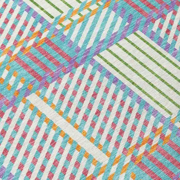 8' White Purple And Pink Round Plaid Washable Indoor Outdoor Area Rug