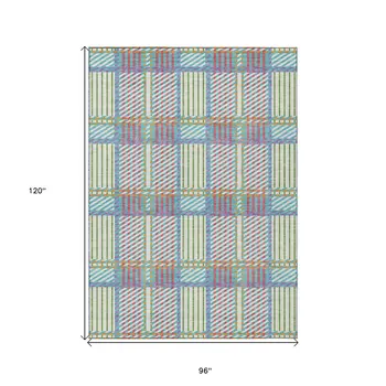 8' X 10' White Purple And Pink Plaid Washable Indoor Outdoor Area Rug