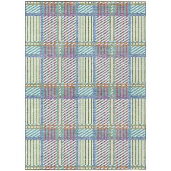 8' X 10' White Purple And Pink Plaid Washable Indoor Outdoor Area Rug