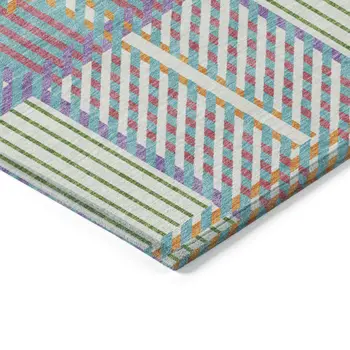 8' X 10' White Purple And Pink Plaid Washable Indoor Outdoor Area Rug