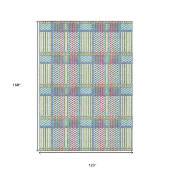 10' X 14' White Purple And Pink Plaid Washable Indoor Outdoor Area Rug