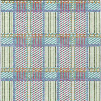 10' X 14' White Purple And Pink Plaid Washable Indoor Outdoor Area Rug