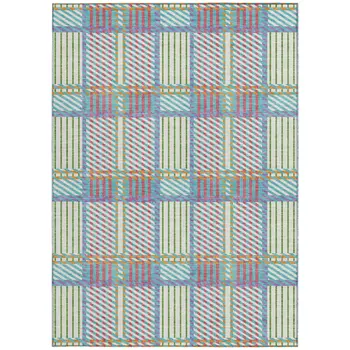 10' X 14' White Purple And Pink Plaid Washable Indoor Outdoor Area Rug