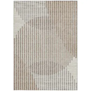 3' X 5' Beige And Ivory Geometric Washable Indoor Outdoor Area Rug