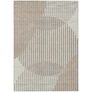 3' X 5' Beige And Ivory Geometric Washable Indoor Outdoor Area Rug