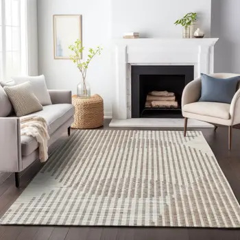 3' X 5' Beige And Ivory Geometric Washable Indoor Outdoor Area Rug