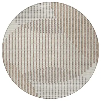 8' Beige And Ivory Round Geometric Washable Indoor Outdoor Area Rug