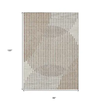 8' X 10' Beige And Ivory Geometric Washable Indoor Outdoor Area Rug
