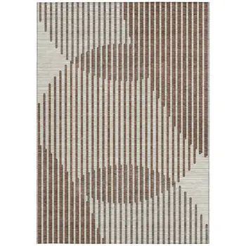 3' X 5' Brown And Beige Geometric Washable Indoor Outdoor Area Rug
