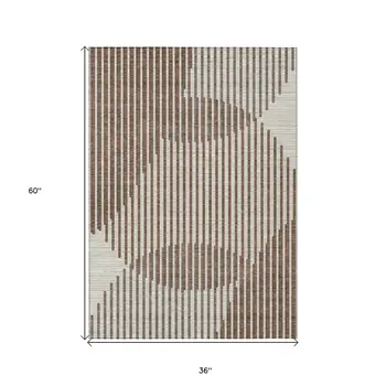 3' X 5' Brown And Beige Geometric Washable Indoor Outdoor Area Rug