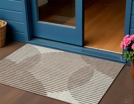 3' X 5' Brown And Beige Geometric Washable Indoor Outdoor Area Rug