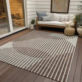 3' X 5' Brown And Beige Geometric Washable Indoor Outdoor Area Rug