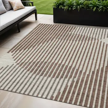 5' X 8' Brown And Beige Geometric Washable Indoor Outdoor Area Rug