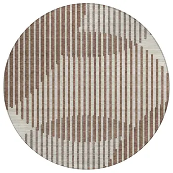 8' Brown And Beige Round Geometric Washable Indoor Outdoor Area Rug